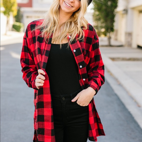 Dash of Pink Tops - Laid Back Red Plaid Button-Down